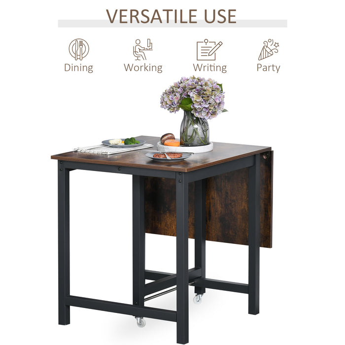 Foldable Dining Table with Drop Leaf - Multifunctional Console Writing Desk for Small Spaces - Ideal for Kitchen and Dining Room with Rustic Brown Finish