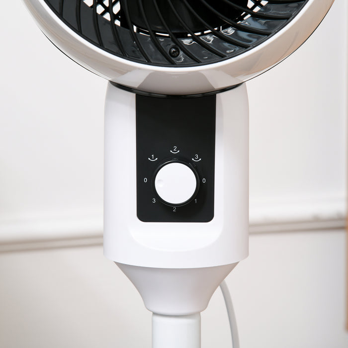 32'' Air Circulator Fan with 3 Speed Settings - 70° Oscillation and 90° Vertical Tilt, Portable with Round Base and Carry Handle - Ideal for Living Room, Bedroom, Office in Sleek Black and White Design
