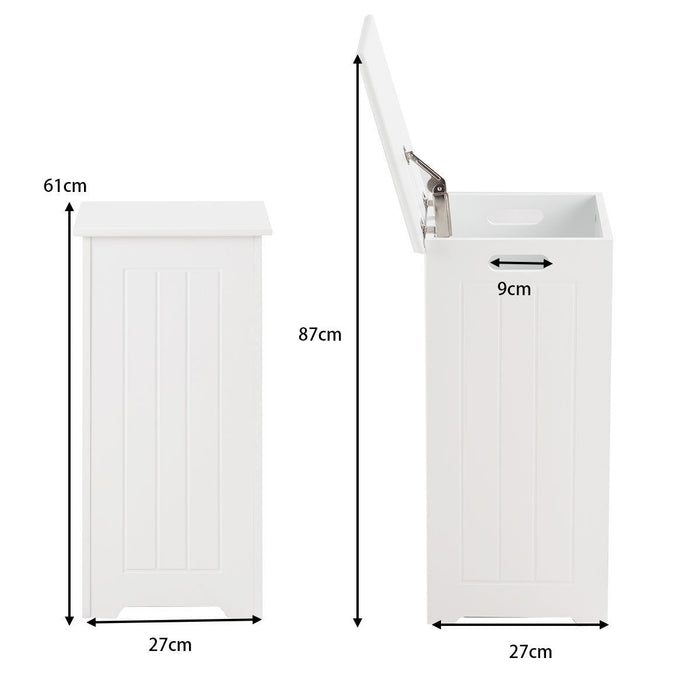 White Wooden - Elegant Laundry Bin with Lid - Ideal Storage Solution for Bathroom or Laundry Room