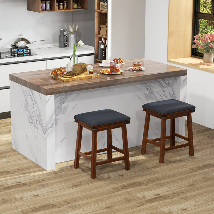 Upholstered Backless Bar Stools - Set of 2, PU Leather Padded Seat in White - Ideal for Home Bar or Kitchen Counter Seating Solutions