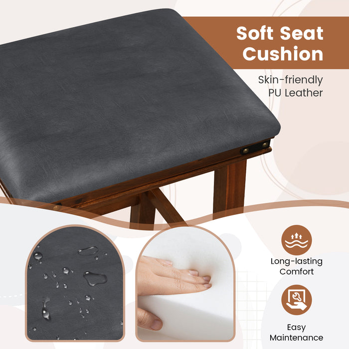 Upholstered Backless Bar Stools - Set of 2, PU Leather Padded Seat in White - Ideal for Home Bar or Kitchen Counter Seating Solutions