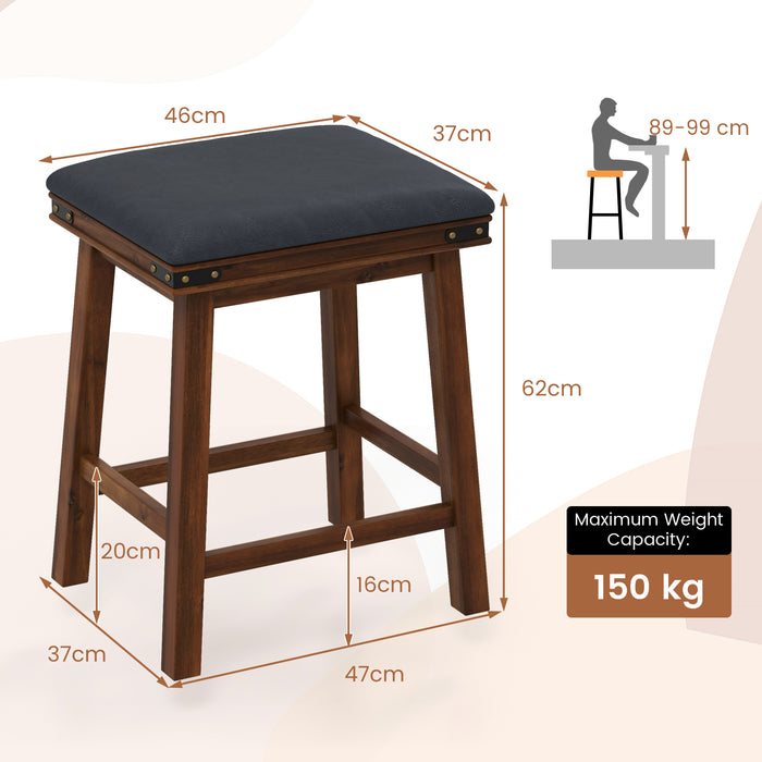 Upholstered Backless Bar Stools - Set of 2, PU Leather Padded Seat in White - Ideal for Home Bar or Kitchen Counter Seating Solutions