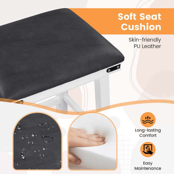 Upholstered Backless Bar Stools - Set of 2, PU Leather Padded Seat in White - Ideal for Home Bar or Kitchen Counter Seating Solutions