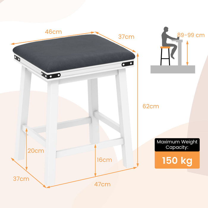 Upholstered Backless Bar Stools - Set of 2, PU Leather Padded Seat in White - Ideal for Home Bar or Kitchen Counter Seating Solutions
