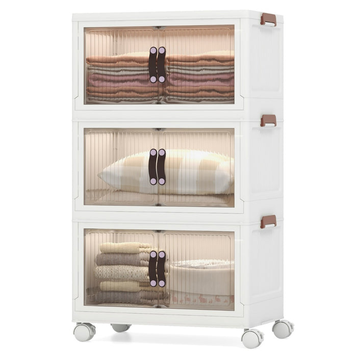 25.5 Gal Storage Bins - Magnetic Doors and Lockable Casters in White - Ideal Storage Solution for Office or Home Use