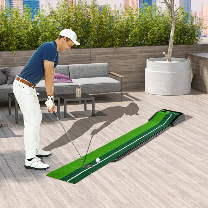 Premium Golf Practice Turf 250 CM - Putting Mat with Auto Ball Return Track Feature - Ideal for Golfers to Improve their Game at Home