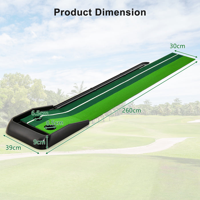 Premium Golf Practice Turf 250 CM - Putting Mat with Auto Ball Return Track Feature - Ideal for Golfers to Improve their Game at Home
