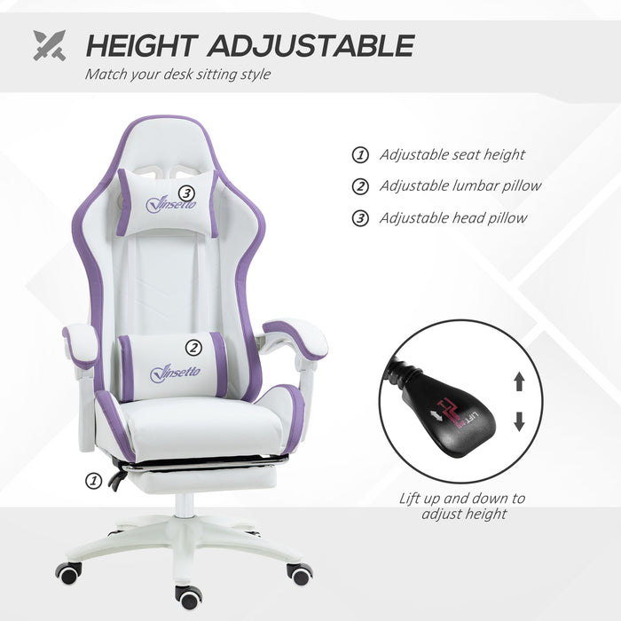 Ergonomic Racing-Style Gamer Chair - PU Leather Reclining Seat with 360 Swivel, Footrest, Detachable Headrest & Lumbar Support - Ultimate Comfort for Gaming & Office Work, Vibrant Purple