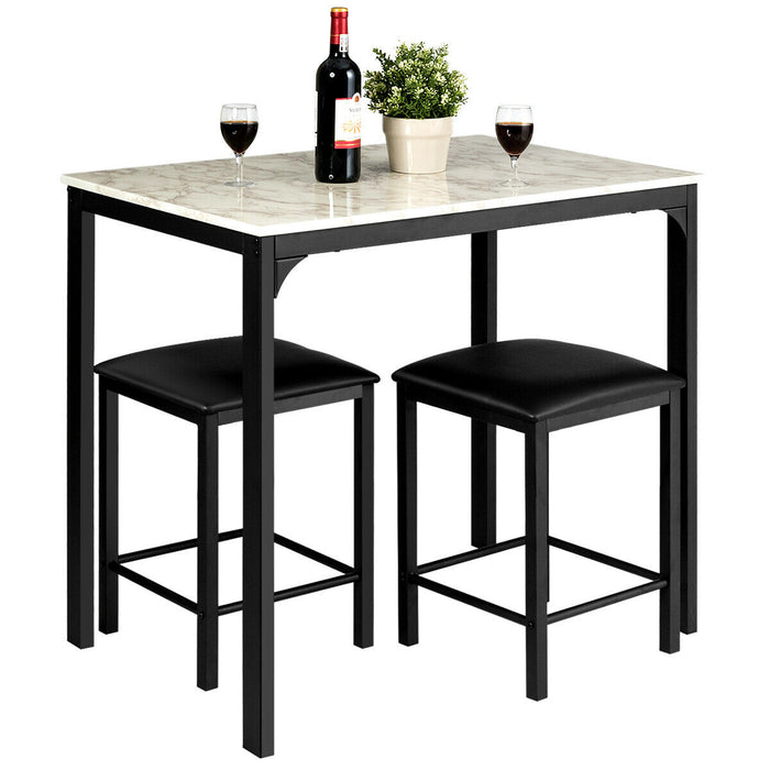HomeFare 3-Piece Dining Set - Table with 2 Faux Leather Backless Stools in Sleek Black - Ideal for Small Spaces and Compact Dining Areas