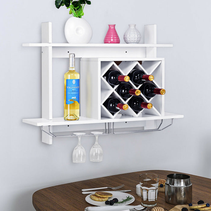 Wall Mounted Rack - 6-Bottle Capacity Wine Holder with Storage Display - Perfect for Wine Enthusiasts and Space Savers