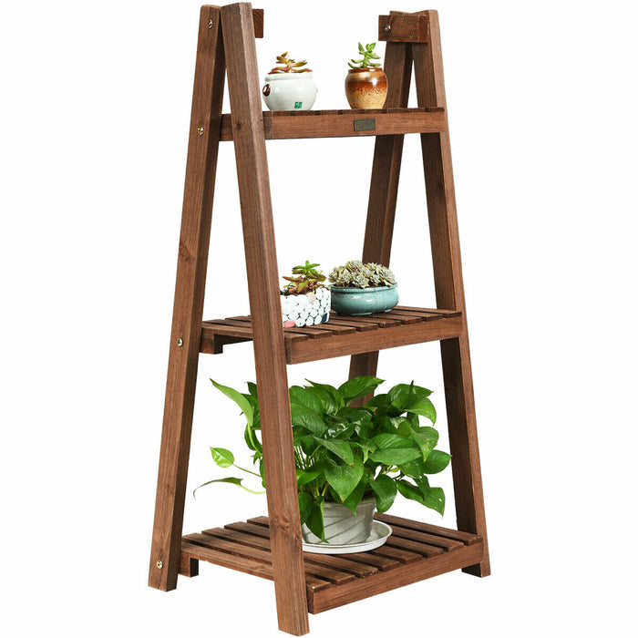 Wooden Display Shelf - 3 Tier Folding Design for Plant and Flower Pots - Ideal for Garden Enthusiasts and Space Saving Display Solutions