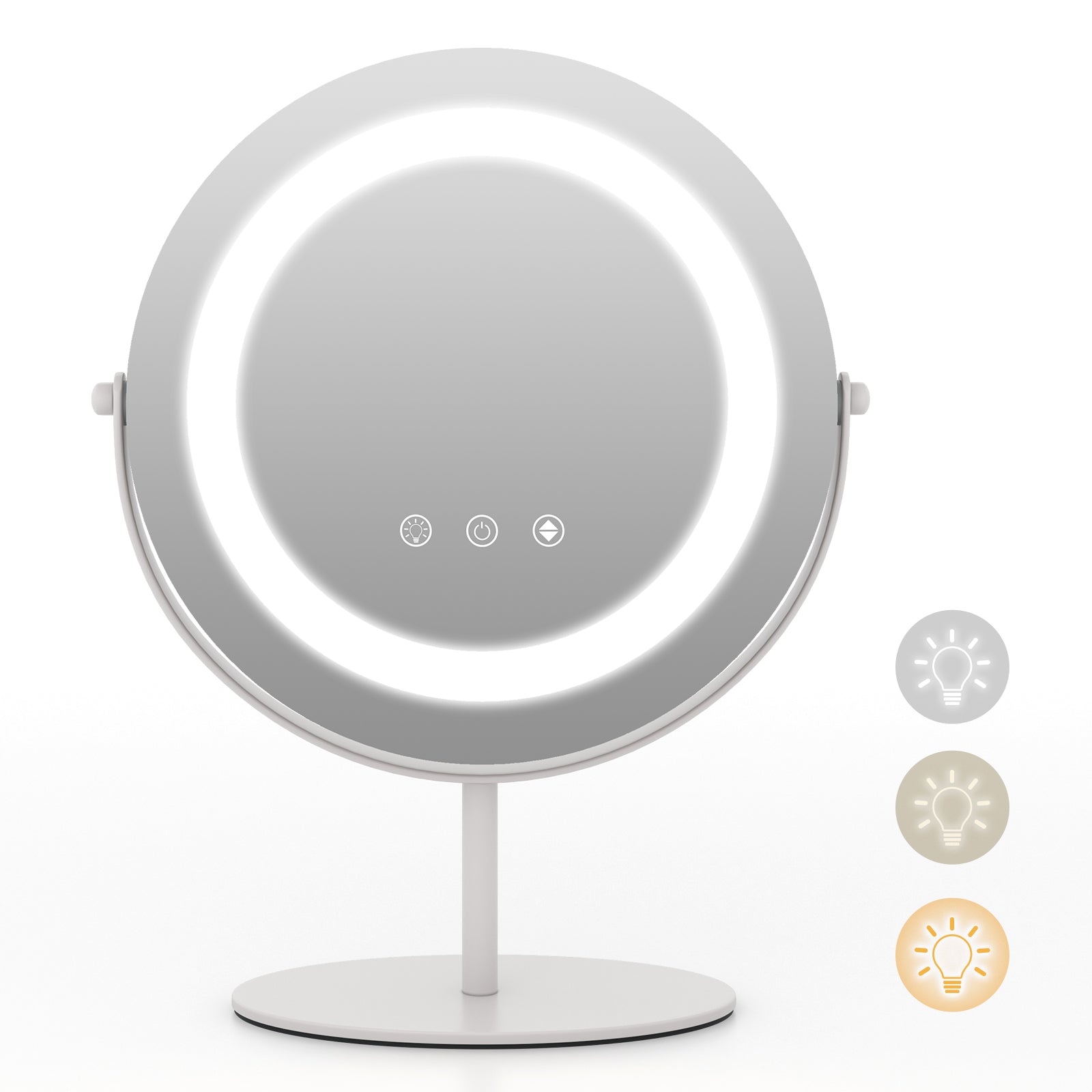 LED Lighted Makeup Vanity Mirror, 25 CM - Touch Screen, White Finish - Ideal for Beauty Enthusiasts and Professionals
