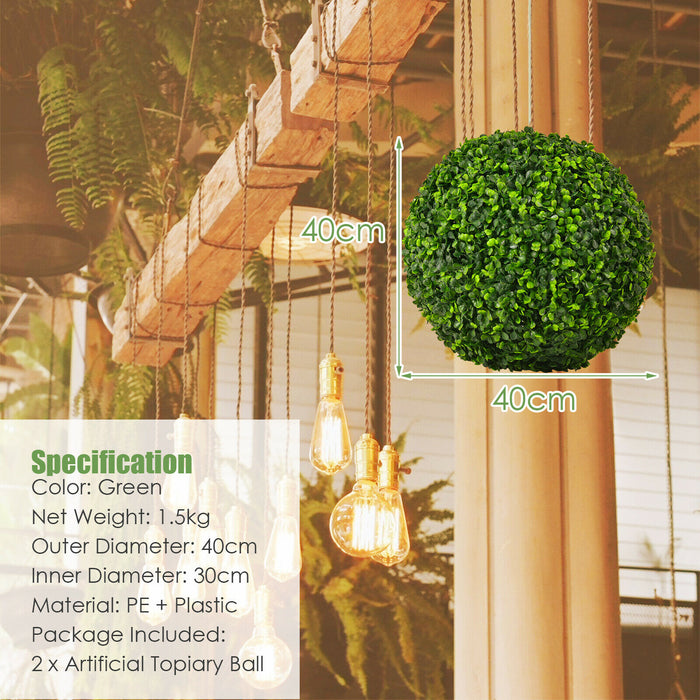 Artificial Topiary Decoration - 2 Piece Faux Plant Balls - Ideal for Home and Garden Decor