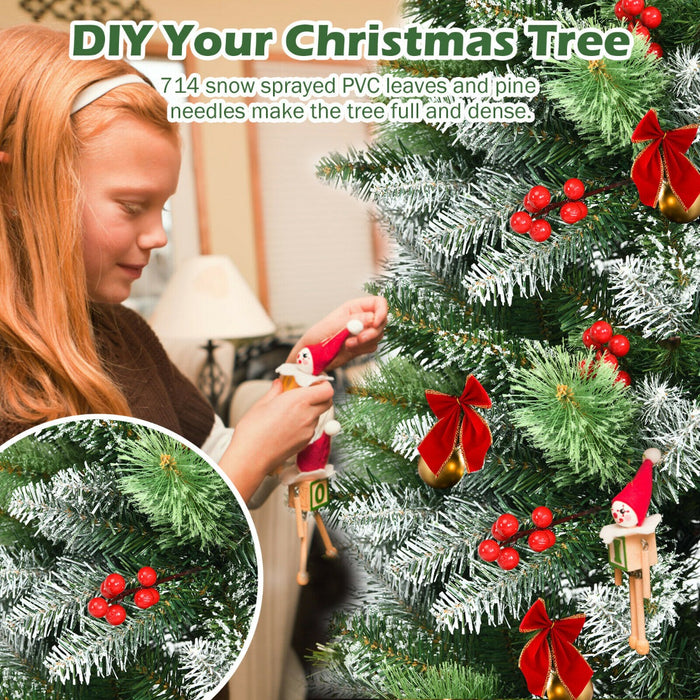 Artificial 6FT Christmas Tree - Decorated with Red Berries and Snow Effect - Perfect for a Festive Holiday Decor Solution