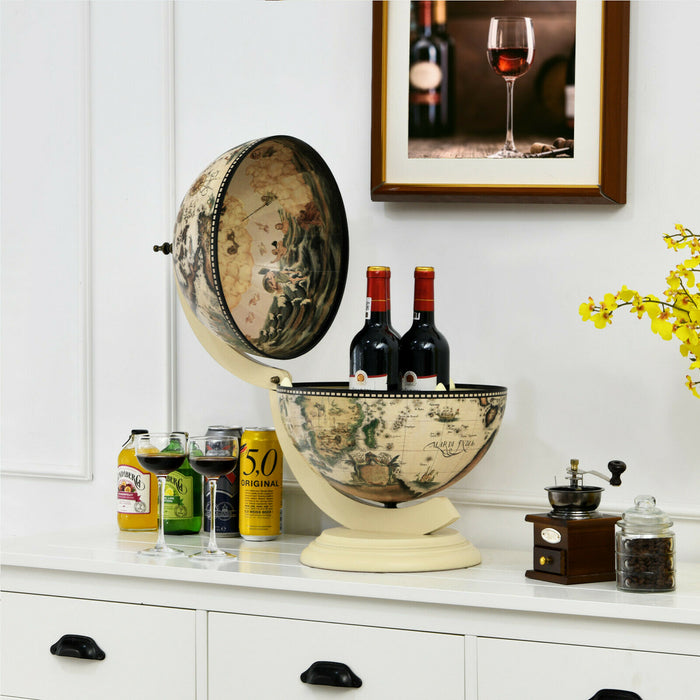 Retro Globe Bar - Tabletop Design with Map Patterns, Coffee Colour - Ideal for Home or Office Decor