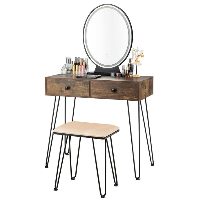Vanity Table Set - Includes Dressing Table, Mirror, and Stool in Natural Finish - Ideal for Bedroom Makeup Station