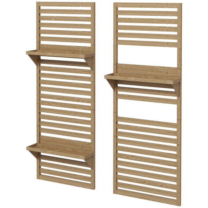 Fir Wood Hanging Planter Shelves - Wall Mounted Set of 2 with Slatted Trellis - Ideal for Patio, Balcony & Porch Greenery Display