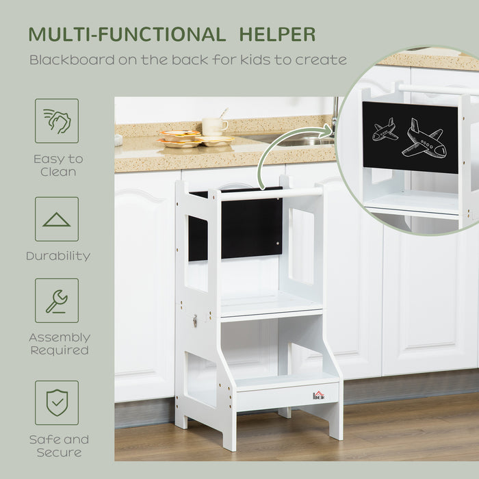 2-in-1 Kids Step Stool & Toddler Table/Chair Set - Kitchen Helper with Safety Rail and Chalkboard - Perfect for Little Helpers & Creative Play