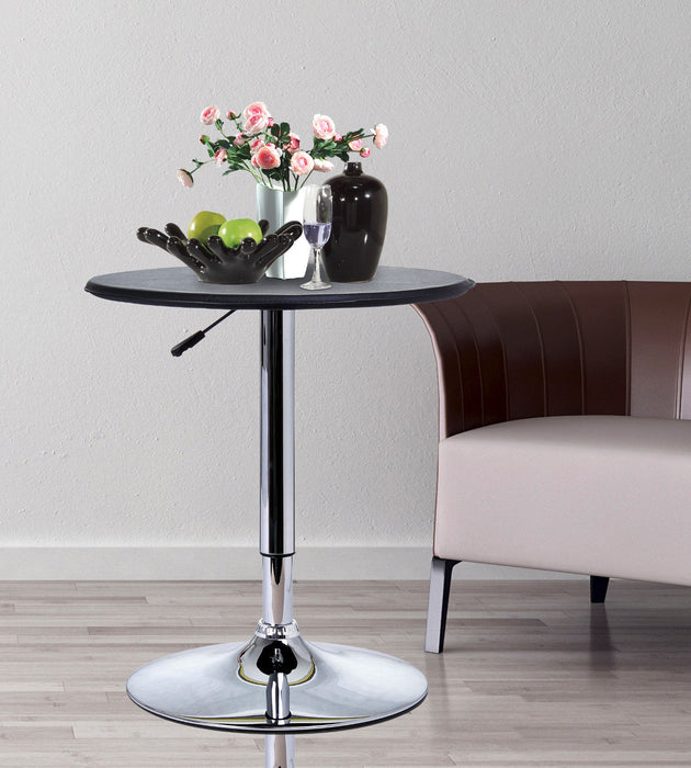 Adjustable Round Bistro Bar Table with Steel Base and PVC Leather Top - Sleek Design for Modern Home Kitchen Dining - Ideal Desk for Small Spaces and Entertaining Guests
