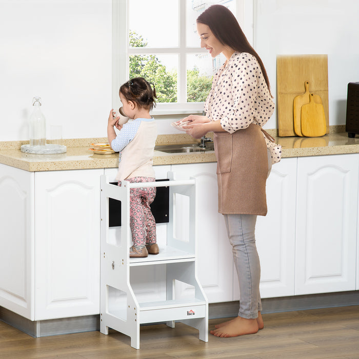 2-in-1 Kids Step Stool & Toddler Table/Chair Set - Kitchen Helper with Safety Rail and Chalkboard - Perfect for Little Helpers & Creative Play