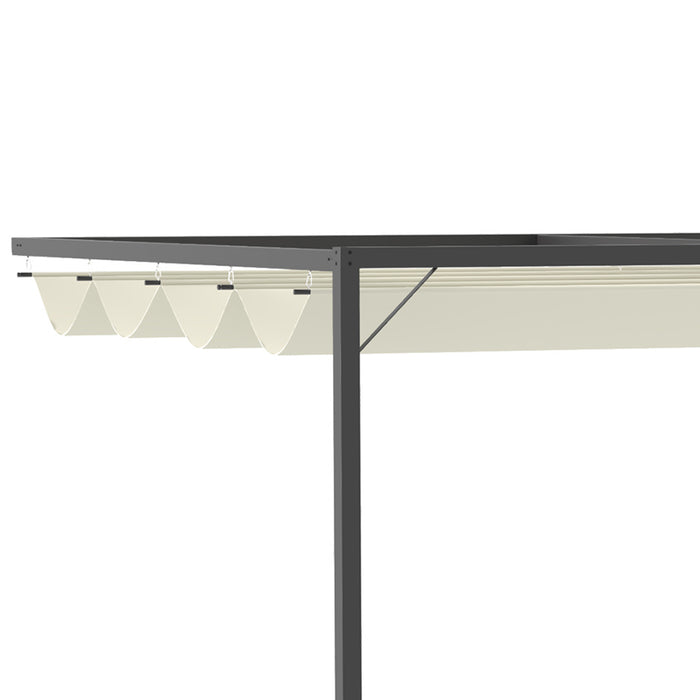 Outdoor Pergola with Retractable Canopy - 4m Wall-Mounted Gazebo for Patio Shelter - Sun Shade and Elegant Entertaining Space in Beige