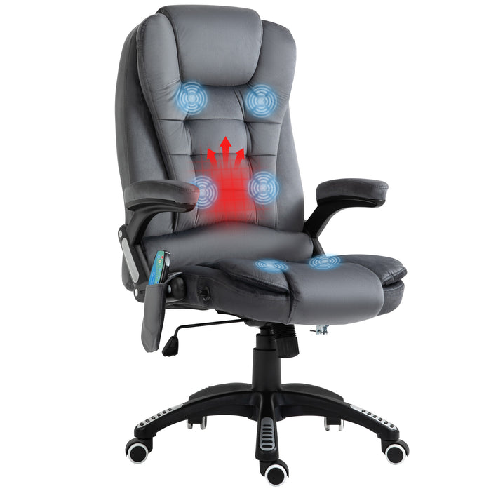 Ergonomic Heated Office Chair with Six-Point Massage Function - Plush Velvet Reclining Swivel Chair with 360-Degree Wheels, Grey - Ultimate Comfort for Home or Office Use