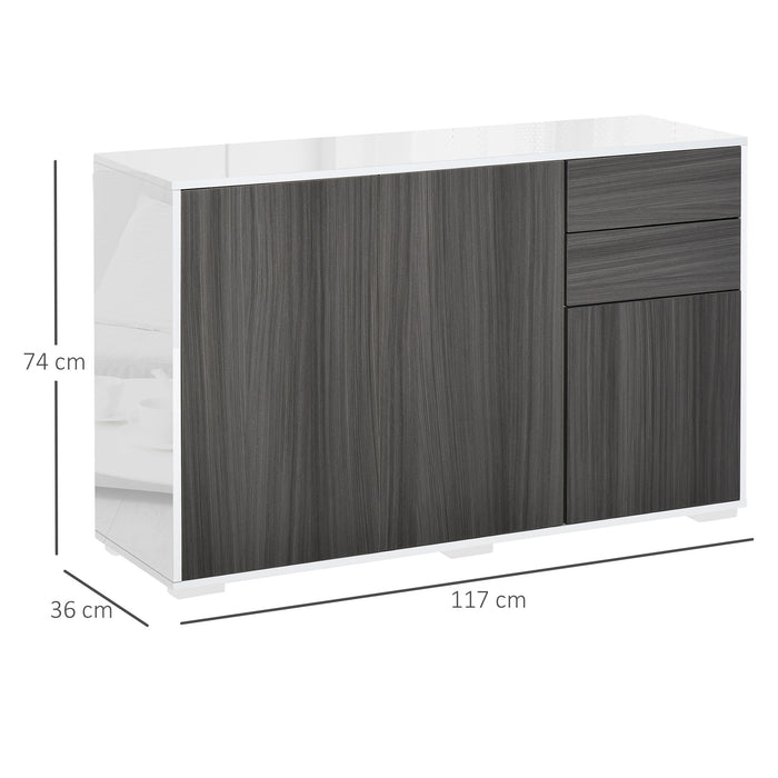 Modern High Gloss Sideboard - 2-Drawer Push-Open Cabinet for Storage - Ideal for Living Room and Bedroom Organization in Light Grey and White