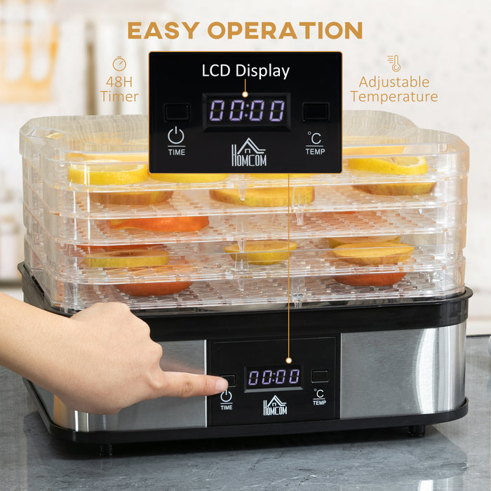 245W Stainless Steel 5-Tier Food Dehydrator - Adjustable Temperature, Timer, LCD Display for Efficient Drying - Ideal for Preserving Fruits, Creating Healthy Snacks
