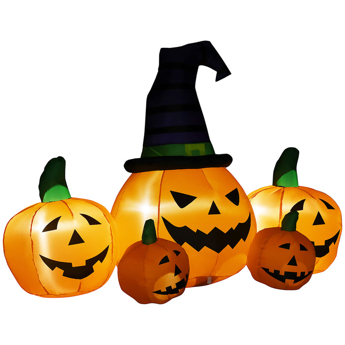 Large 6ft Inflatable Halloween Pumpkin with Hat and LED Lights - Includes Four Mini Pumpkins, Blow-Up Outdoor Decoration - Quick Setup for Festive Garden Display
