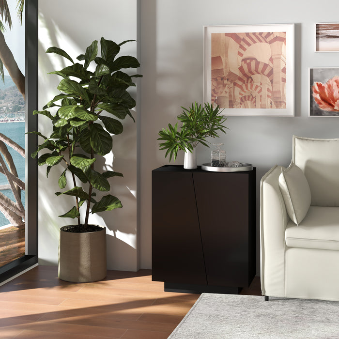 Wooden Storage Sideboard - Freestanding High Gloss Cupboard with Adjustable Shelves, Black - Bedroom Organization and Space Management
