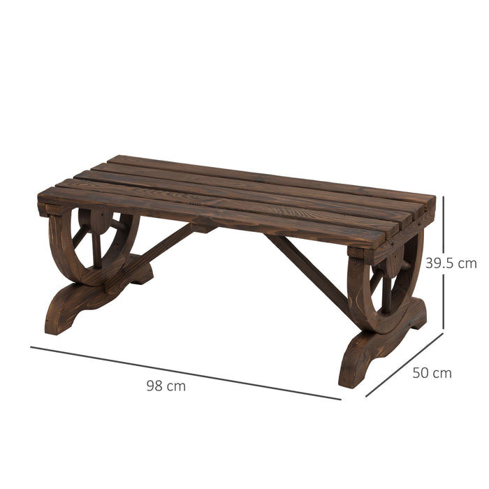 Rustic Garden Wooden Bench with Wheel-Shaped Legs - Slatted 2-Person Seating for Outdoor Patio, Reinforced Stable Structure - Stylish Addition for Garden Lovers & Relaxation Spaces