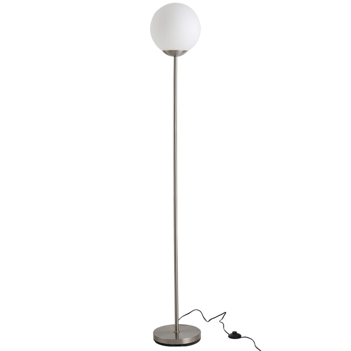Metal Frame Glass Globe Floor Lamp, 171cm - Modern Sphere Light with Pedal Switch for Home and Office - Elegant Illumination for Living Room Spaces, Grey