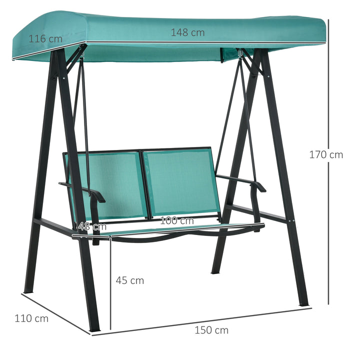 Outdoor 2-Person Patio Swing Chair - Adjustable Canopy and Texteline Seats, Steel Frame - Ideal Garden Hammock Bench for Relaxation, Lake Blue