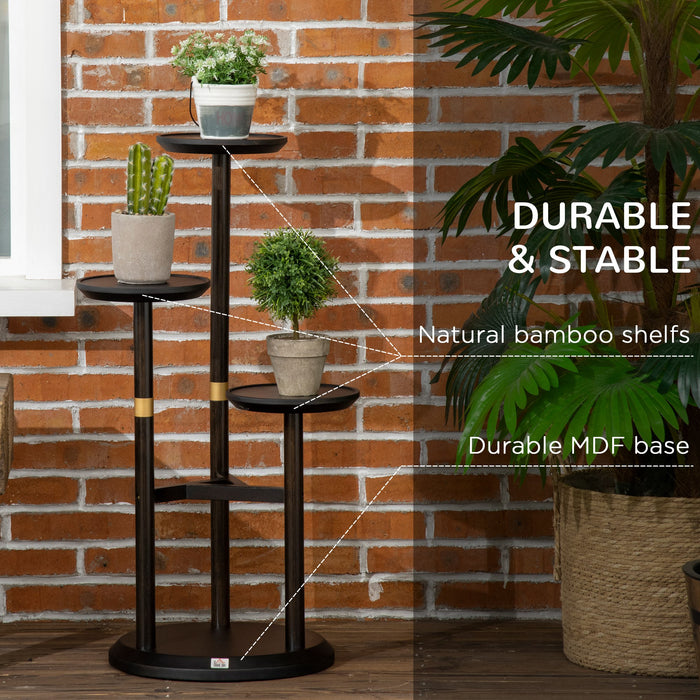 3-Tier Bamboo Plant Shelf Rack - Dark Walnut Indoor & Outdoor Display Stand, 46x46x86cm - Ideal for Home & Garden Decor and Plant Lovers