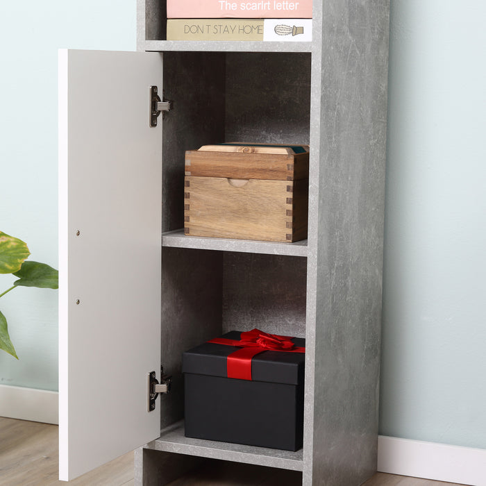 Slim Grey Bathroom Storage Cabinet - Free-Standing Tall Organizer with 2 Cupboards & Open Shelving, Adjustable Shelves and Raised Base - Ideal for Bathroom Organization and Space Saving