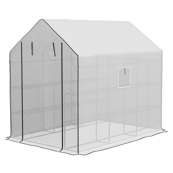 3-Tier Walk-in Greenhouse - PE Cover, Roll-up Door, Mesh Windows, 140 x 213 x 190 cm - Ideal for Garden Enthusiasts and Plant Cultivation