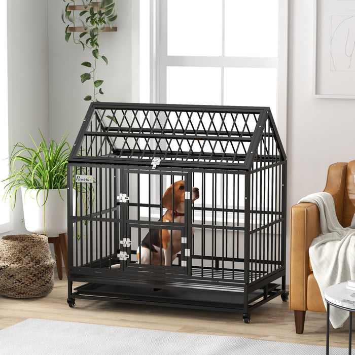 Heavy Duty 48" Dog Crate with Wheels - Removable Tray, Openable Top for Large to Extra Large Dogs - Durable Pet Enclosure for Transportation and Comfort