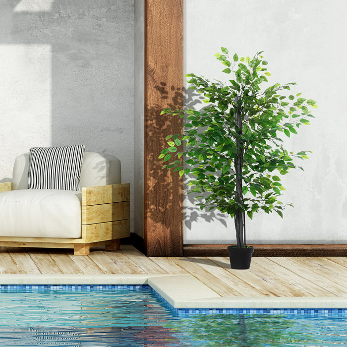 Artificial Banyan Tree 145cm - Lifelike Green Faux Plant with Cement Pot, Indoor/Outdoor Decor - Home & Office Vibrant Greenery Accent