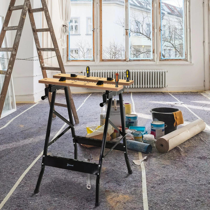 4-in-1 Multipurpose Workbench - Portable Saw Horse & Clamp Table with Adjustable Pegs - Ideal for Home DIY Projects & Garage Workspaces