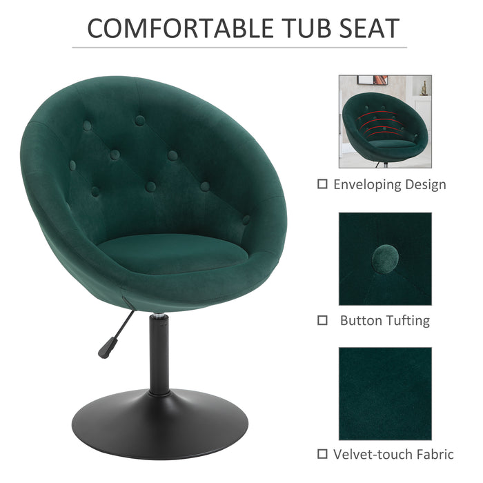 Velvet-Tufted Fabric Bar Stool - Adjustable Dining Height, Armless Swivel Counter Chair in Green - Elegant Seating for Kitchen and Bar Spaces