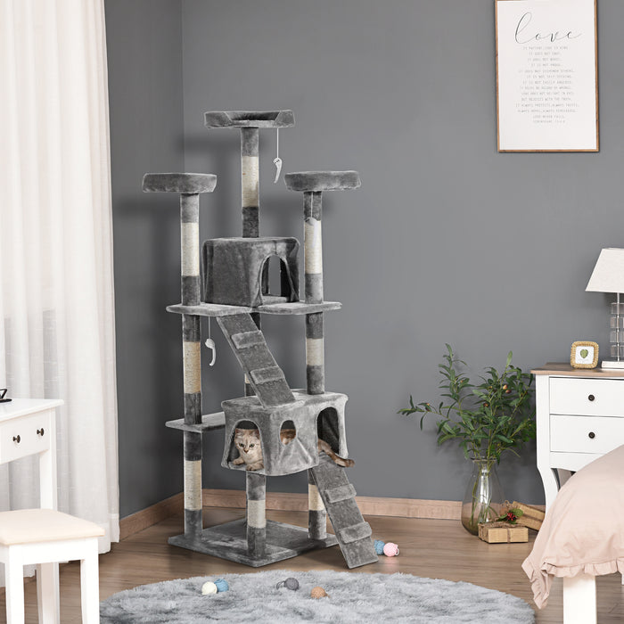 Kitten Kitty Cat Tree with Scratching Post - Grey Indoor Climbing Tower & Activity Centre - Ideal for Playful Cats and Scratch-Loving Kittens