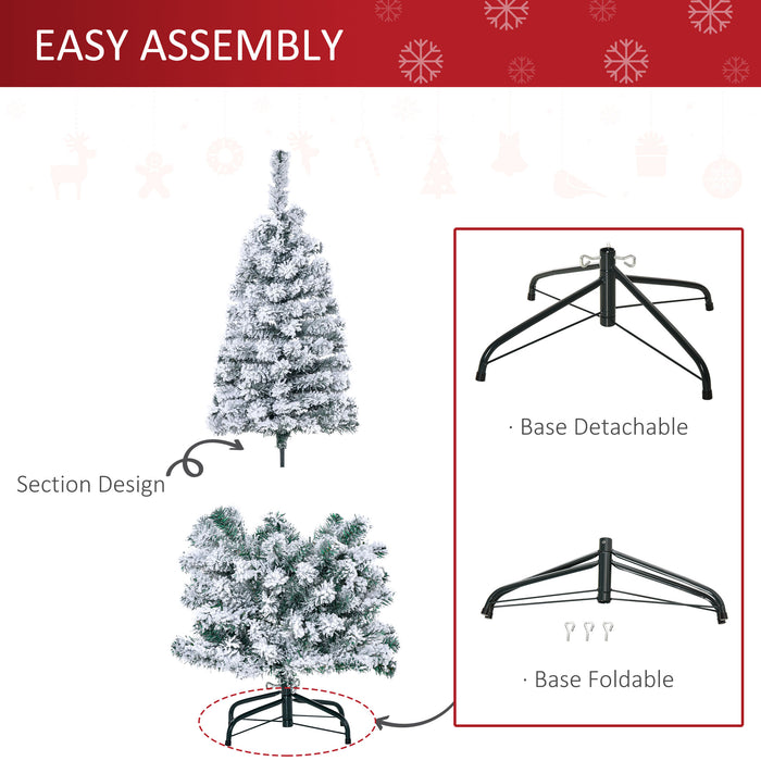 4ft Pre-Lit Snow Flocked Artificial Christmas Tree - Warm White LED Lights, Holiday Decor - Perfect for Festive Home Xmas Ambiance