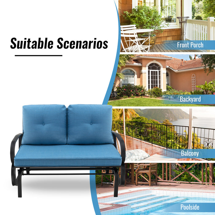 Outdoor Glider Bench 2-Person - Cushions Included, Rustproof Steel Frame, Brick Red - Ideal for Garden and Patio Lounge Seating