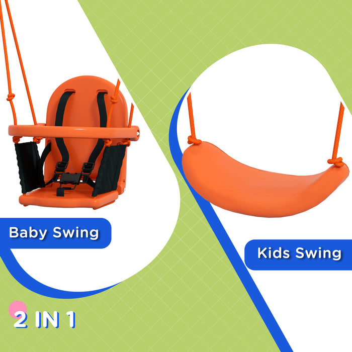 Metal Frame 2-in-1 Convertible Nursery Swing - Comfortable Seating with Safety Belt in Vibrant Orange - Ideal for Infants and Toddlers Outdoor Fun