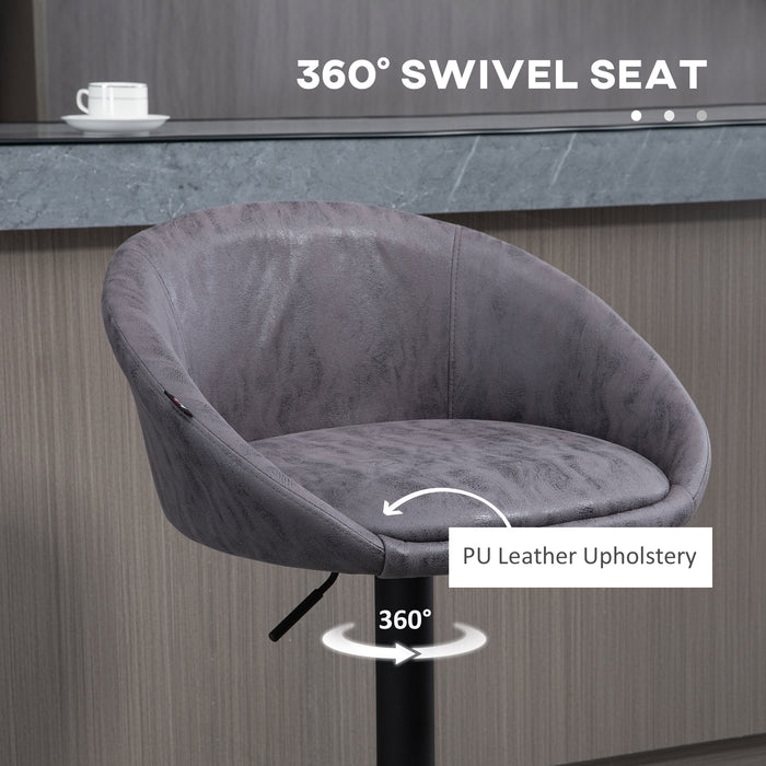 Adjustable Swivel Bar Stools Set of 2 - Modern PU Leather Breakfast Counter Chairs with Footrest and Armrest, Dark Brown - Ideal for Home Bar and Kitchen Island Seating