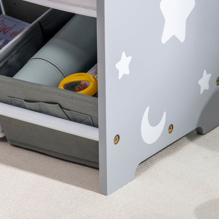 9-Bin Kids Storage Organizer - Removable Baskets and Bookshelf Combo for Nursery & Playroom - Space-Saving Toy Box and Shelving Unit in Grey