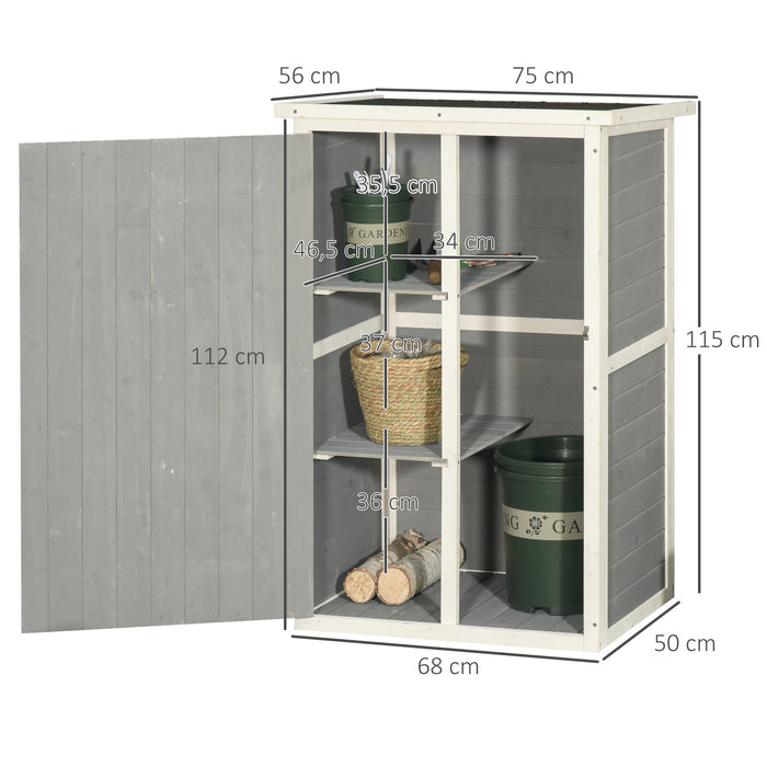 Wooden Garden Storage Shed - Fir Wood Tool Cabinet with Shelves, 75x56x115cm, Grey - Outdoor Organizer for Gardening Equipment