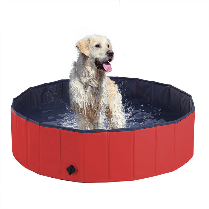 Foldable Dog Pool - 120cm Red Pet Swimming Basin - Ideal for Outdoor Cooling and Play