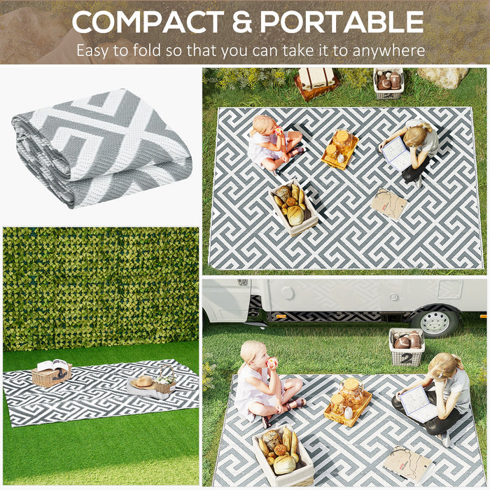 Reversible Outdoor Plastic Straw Rug - 152x243cm Lightweight Patio & Camping Mat, Light Grey - Ideal for RV Trips, Garden, and Indoor Picnics
