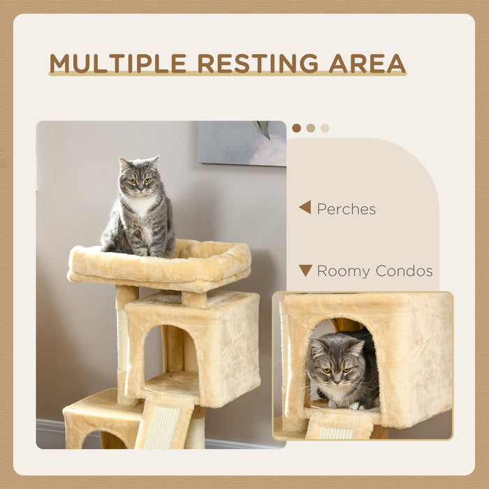 Deluxe Sisal Cat Tree - Dual Condo Play and Rest Station in Cream White - Ideal for Climbing, Scratching, and Napping